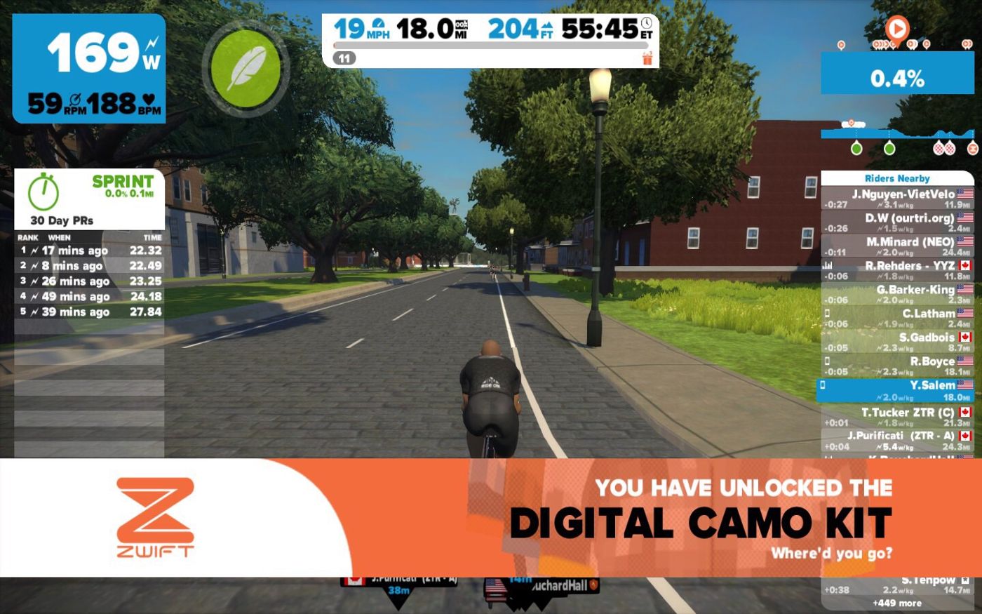  I made it to level 11, which unlocked the Zwift Digital Camo kit. These jerseys, but I prefer the all-black century jersey which unlocks after riding 100 miles in 1 session.  