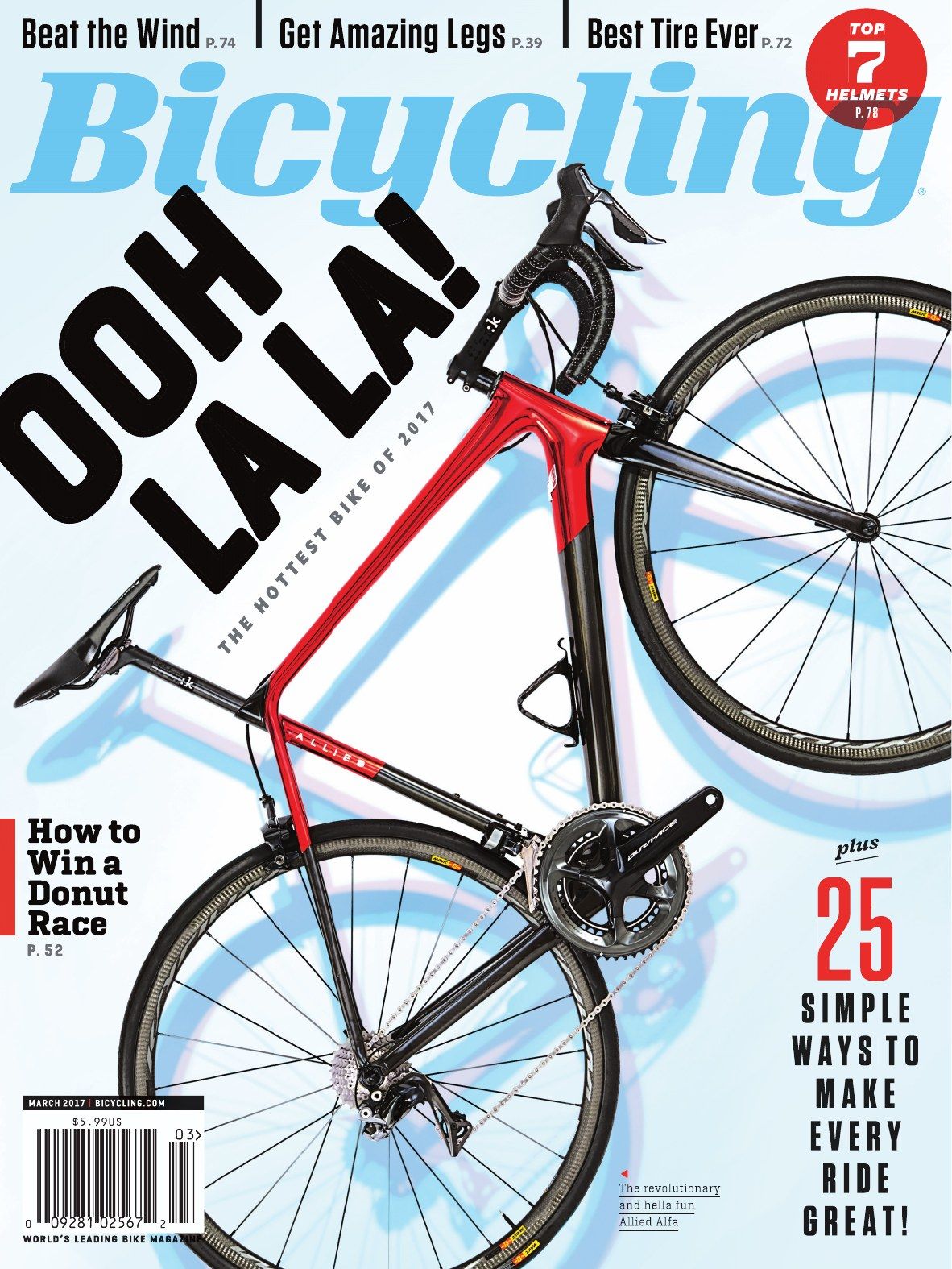 Bicycling magazine March 2017 cover with the line How to Win a Donut Race