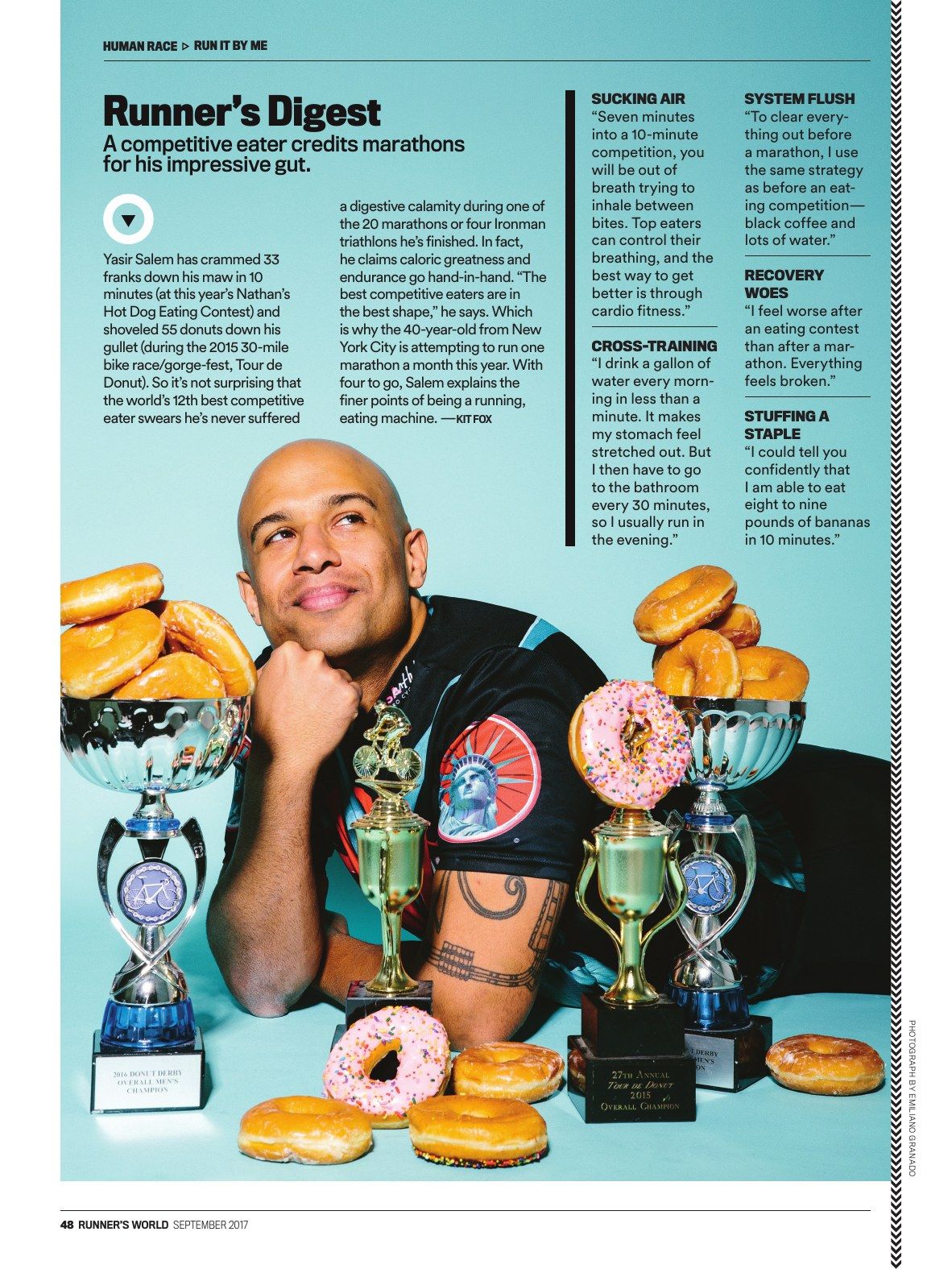 Runner's World page: Runner's Digest, a competitive eater credits marathons for his impressive gut